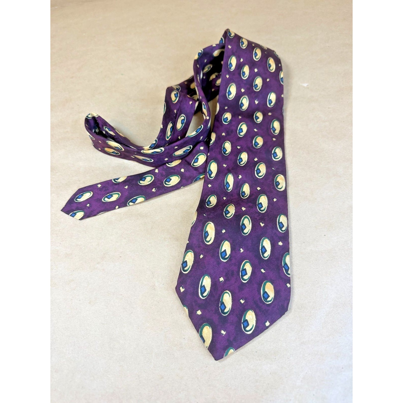 Lands End Direct Merchant Mens 100 Silk Hand Made Long Neck Tie 90s Vintage